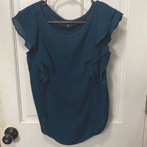 Loft Outlet blouse XXS petite ruffle teal